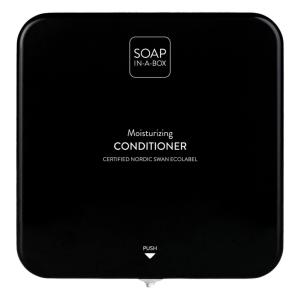 Soap-In-A-Box fényes fekete hajkondicionáló adagoló, előlap