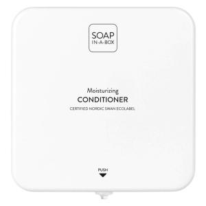 Soap-In-A-Box fényes fehér hajkondicionáló adagoló, előlap