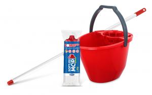 Felmosó szett-vödör 11 l. 4 színben (csavaró,kosár,felmosó nyél,Softmop 145 gr.-felmosó fej)