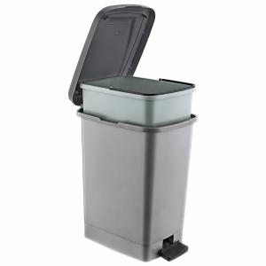 Slim Műanyag pedálos szemetes, ezüst/szürke, belső vödörrel 15L