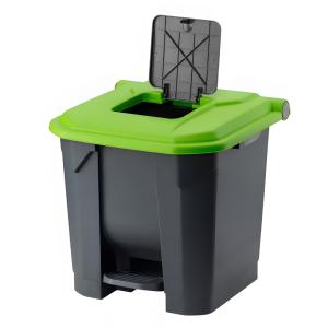 Planet Szelektív hulladékgyűjtő konténer, műanyag, pedálos, antracit/zöld, 30L