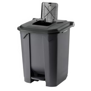 Planet Szelektív hulladékgyűjtő konténer, műanyag, pedálos, antracit, fekete, 50L