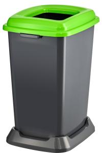 Planet Szelektív hulladékgyűjtő konténer, műanyag, nyitott fedeles, zöld, 50L