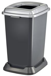 Planet Szelektív hulladékgyűjtő konténer, műanyag, nyitott fedeles, fém színű, 50L